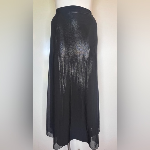 Valentina Vintage BlackSheer Silk with MetallicSilver Slits FullLength MaxiSkirt - Picture 2 of 16